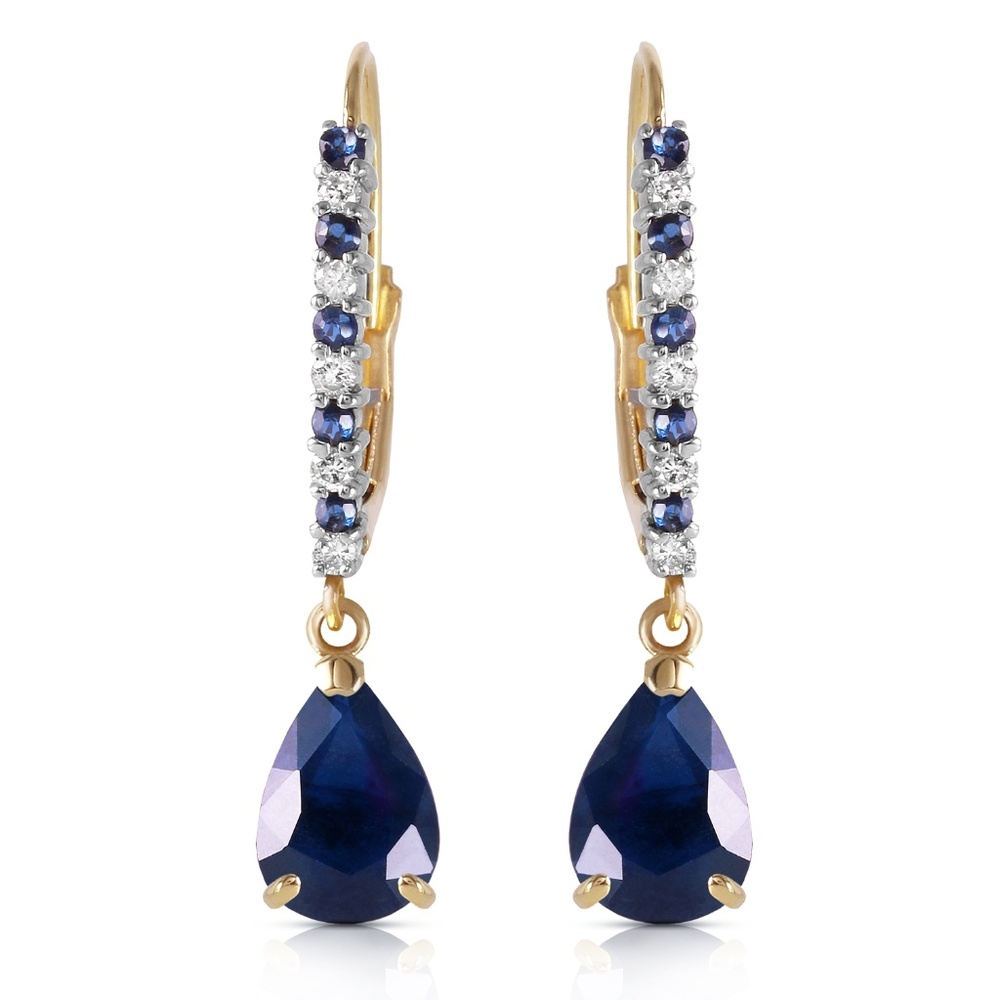 LEVER BACK EARRINGS W/ NR. DIAMONDS & SAPPHIRES - Picture 2 of 6